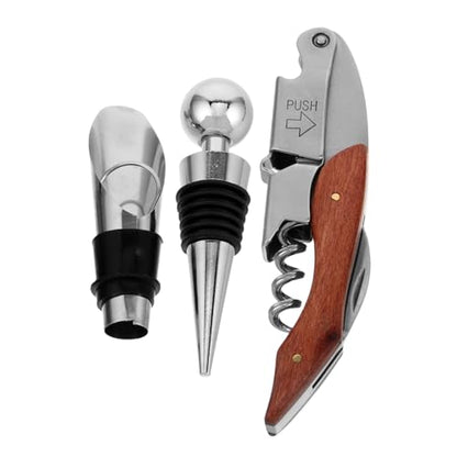 STOBAZA Elegant Wine Accessories Kit Bottle Opener Pourer Stopper Set Made of Stainless Steel for Gifting