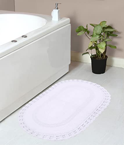 Home Weavers Hampton Crochet Reversible Bathmat 100% Cotton Bathroom Rugs Set, Washable Rug, Extra Soft and Absorbent Bath Rug, Kitchen Mat, Bath Mat Set, Mat Non Slip, 21"x34" Rectangle, White - color: White, size: 1'9" x 2'10" (Oval)