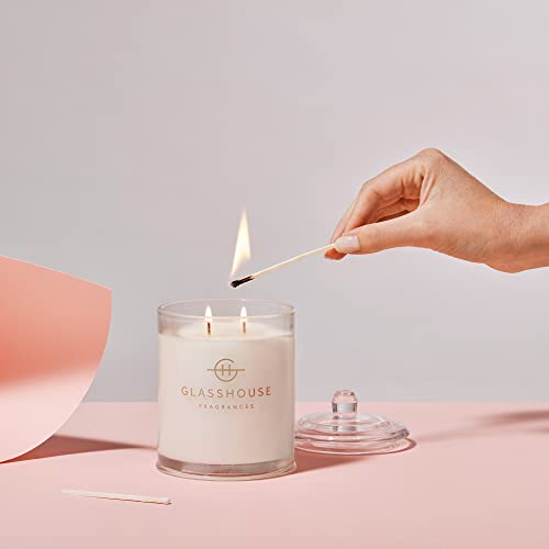 Glasshouse Fragrances Midnight in Milan Candle, Triple Scented Natural Soy Wax Blend, 2 Wicks & Glass Jar, 65 Hour Burn Time, Saffron & Rose, 13.4 Oz (380g)