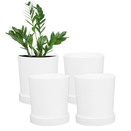 M METERXITY 4-Pack Plant Pots, 4.5 Inch Plastic Flower Pots with Drainage Holes for Cactus/Succulents Pot/Small Plants/Home/Garden, Planters for Indoor Plants [White] - color: White, size: Diameter 4.5 Inch