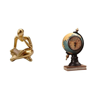 Abstract Reader Figurine Globe Figurine Clock Human Figure Resin Sculpture Artistic Shelf Decoration Suitable for