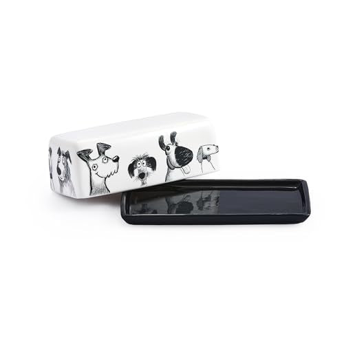 Bico Doodle Pawtrait Ceramic Butter Dish with Lid, Wide Butter Keeper for Counter, Kitchen Countertop, Microwave and Dishwasher Safe - color: Doodle Pawtrait