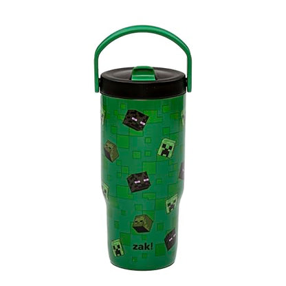 Zak Designs Minecraft Siply 20oz Leak-Proof Flip-Up Straw Insulated Tumbler | BPA Free, Stainless Steel, Handle, Cupholder Friendly, Dishwasher Safe, Kids Water Bottle, Reuseable For School, Home, Travel - color: Minecraft
