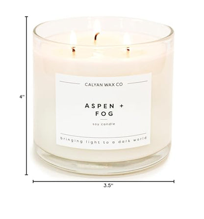 Aspen & Fog 3 Wick Scented Candle - 43 Hour Burn | Made in the USA Luxury Clean Soy Wax Candles - Long Lasting Large Glass Jar Candle for Home - 3 Wicks - 14.9oz - color: Aspen + Fog