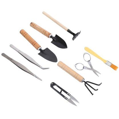 HEMOTON 10pcs Gardening Tool Set for Succulent Planting and Transplanting, Mini Plant Shovel, Tweezers, Spray Bottle, and Soil Brush, Compact Garden Hand Tools Kit for Indoor and Outdoor