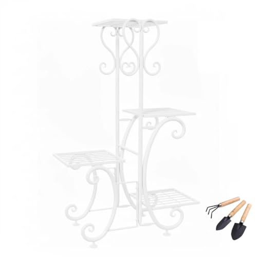 Metal Plant Stand, Indoor Outdoor Flower Pot Stand Display Stand - Forged Iron Corner Multi-Tiered Planting Organizer, Suitable for Garden, Terrace, Lawn, Balcony, Office And Store Display, Halloween Decoration Gift, Suitable for Home (White) - color: Whi