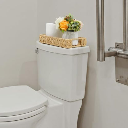 Water Hyacinth Bathroom Vanity Tray with Handle, 11 Inch | Toilet Tank Basket, Bathroom Counter Organizer, Small Wicker Tray, Toiletry Storage, Woven Decor - size: 11.1" x 7.1" x 2.2"