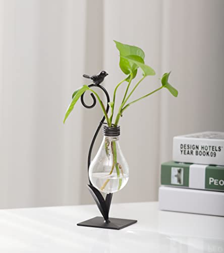Tabletop Bird Planter Propagation Station, Narrow Mouth Bulb Glass Vase | Thoughtful Gift for Bird Lovers, Hydroponic Vase, Sturdy& Well-Packaged, Home Office Accent, Great for Small Plants& Cuttings - color: Bird