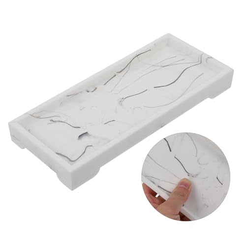 FAVOMOTO Marble-Style Composite Bathroom Vanity Tray Cosmetic and Jewelry Storage Plate White Organizer for Home and Hotel Toiletries