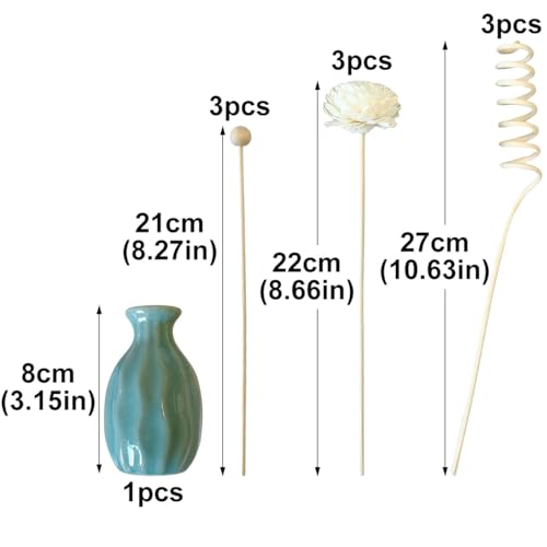 Ceramic Diffuser Bottle Set, 3PCS Spiral Flower Reed Ball Rattan Stick for Home Office Party Fragrance Aromatherapy Eucalyptus Oil