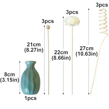 Ceramic Diffuser Bottle Set, 3PCS Spiral Flower Reed Ball Rattan Stick for Home Office Party Fragrance Aromatherapy Eucalyptus Oil