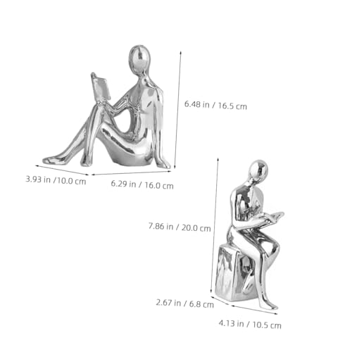 Cabilock Reading Statue Bookends Ceramic Decorative Books Desktop Figurine for Tabletop Bookshelf Decoration