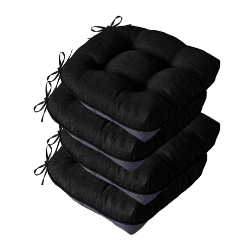 IASEAHK Chair Cushions for Dining Chairs, Seat Cushions for Kitchen Chairs, Indoor Seat Cushions with Ties, Tufted Foam Chair Pads, Non Slip Chair Cushions Set of 4, 15.5" x 15.5" x 4", Black - color: Black, size: Pack of 4