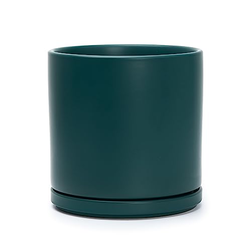 D'vine Dev 8 Inch Ceramic Planter Pot, Teal, 94-O-D-9 | Modern Cylinder Design, Drainage Hole & Saucer Included, Stable Structure, Elegant Home Accent - color: Teal, size: Medium
