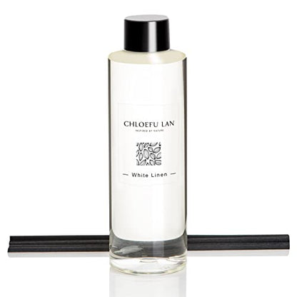 Chloefu LAN Fresh Linen Reéd Diffuser Refill 200ml/6.76 fl oz, Natural Essential Scented Oil, Best for Aromatherapy, SPA and Home, 0% Alcohol, A Fresh Clean Cotton Scent, Free Set of Sticks - color: Fresh Linen Refill