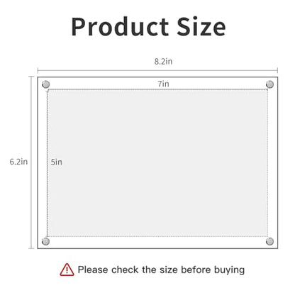 Kalami 5x7 Acrylic Picture Frame Wall Mount Self Adhesive | No Drill Floating Frameless Clear Photo Frame for Home Office School Picture Display-Full Frame is 6.2x7.2 - size: 5 x 7 in