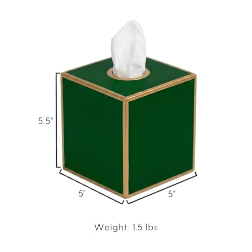 Jaye's Studio Decorative Tissue Box Covers, Green Square Metal Gold Cube | Matte Hand-Painted Finish, Fits Standard Facial Holders, Polished Trim, Open Bottom, Study Powder Room Use - color: Emerald Green