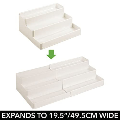 mDesign Plastic Expandable 3-Tier Shelf Rack Organizer - Storage for Bathroom Vanity, Cabinet, Cupboard, Drawer - Holds Medicine, Vitamins, Supplements, Cosmetics - Ligne Collection - Cream/Beige - color: Cream