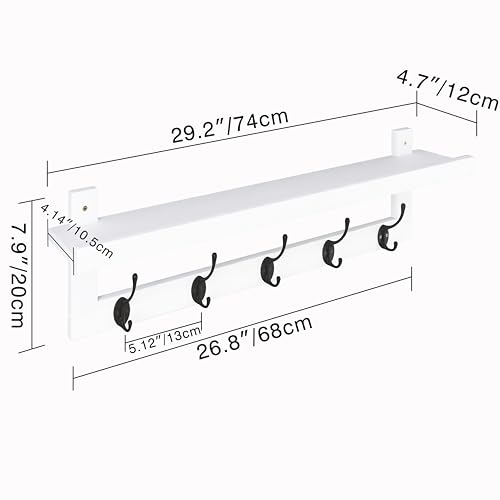 SMIBUY Coat Hooks with Shelf Wall-Mounted, 29.2 Inch Entryway Coat Rack for Wall, Bamboo Hanging Shelf with 5 Double Metal Hooks for Bathroom, Bedroom, Kitchen, Living Room (White + Black) - color: White + Black