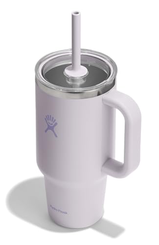Hydro Flask Travel Tumbler with Handle, Clear Lid and Straw - Insulated Stainless Steel - color: CLOUD PINK, size: 32 Ounces