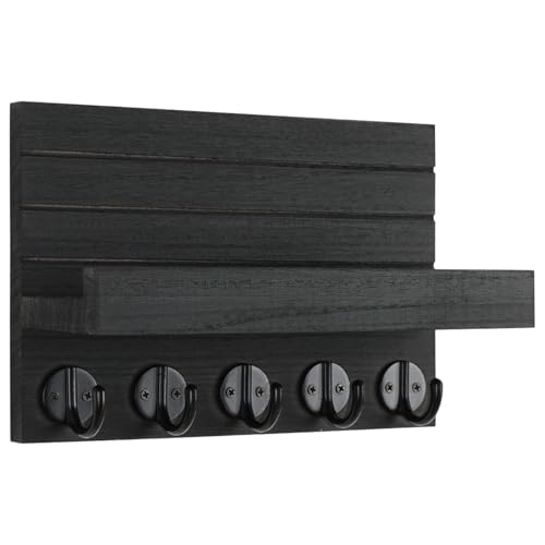 Entryway Key Holder Rustic Wall-Mounted Wooden Floating Shelf Mail | Mail Sorter Organizer for Bedroom Doorway Entryway Mudroom Hallway Foyer Corridor Entrance Vestibule Porch - color: Black