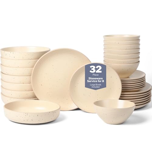Stone Lain Lauren Modern Stoneware 32-piece Round Dinnerware Set, Plates and Bowls Set, Dish set for 8, Beige - color: Beige, size: 32-Piece Service for 8