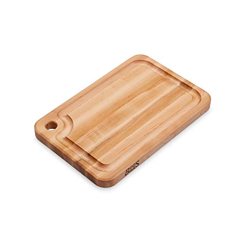 John Boos Prestige Series Rectangular Wooden Maple Cutting Board 18”x12” – 1.25” Thick, 8-lb Reversible Butcher Block with Juice Groove, Edge-Grain & Finger Grip Hole – Made in the USA - size: 18"L x 12"W