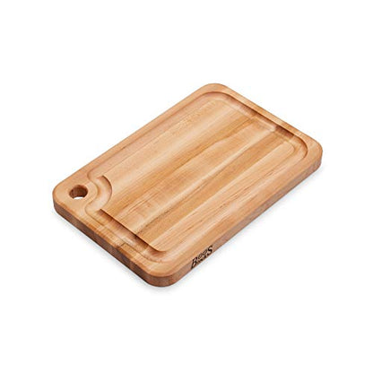 John Boos Prestige Series Rectangular Wooden Maple Cutting Board 18”x12” – 1.25” Thick, 8-lb Reversible Butcher Block with Juice Groove, Edge-Grain & Finger Grip Hole – Made in the USA - size: 18"L x 12"W