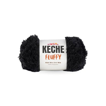 KECHE Fluffy Bulky Yarn – Super Soft Chunky Fuzzy Blanket Weight # 5 Yarn for Knitting Crocheting Crafting 3.5 oz (100 gr) 98 Yds (90 m) - Black - color: Black, size: 1 SKEIN