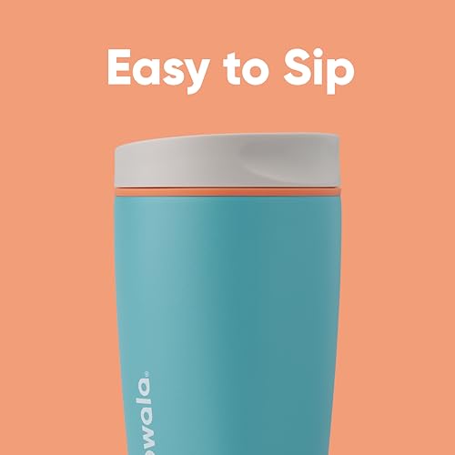 Owala SmoothSip Slider Insulated Stainless Steel Coffee Tumbler, Reusable Iced Coffee Cup, Hot Coffee Travel Mug, BPA Free 12 oz, Grey/Blue (Beachy Breeze) - color: Beachy Breeze, size: 12 Ounces, style: No Handle