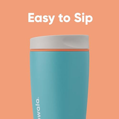Owala SmoothSip Slider Insulated Stainless Steel Coffee Tumbler, Reusable Iced Coffee Cup, Hot Coffee Travel Mug, BPA Free 12 oz, Grey/Blue (Beachy Breeze) - color: Beachy Breeze, size: 12 Ounces, style: No Handle