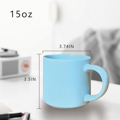 15 oz coffee mug set of 4 stackable heavy ceramic mug for Tea Milk Latte, Dishwasher, Microwave safe, blue - color: Blue