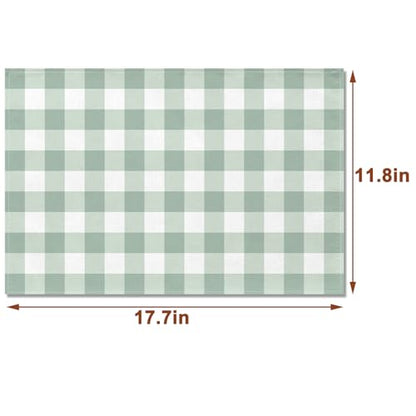 Sage Green Gingham Party Placemats Green and White Checkered Plaid Table Mats for Birthday Bridal Baby Shower Party Dining Table Decorations (12" x 18") - size: 12" x 18"