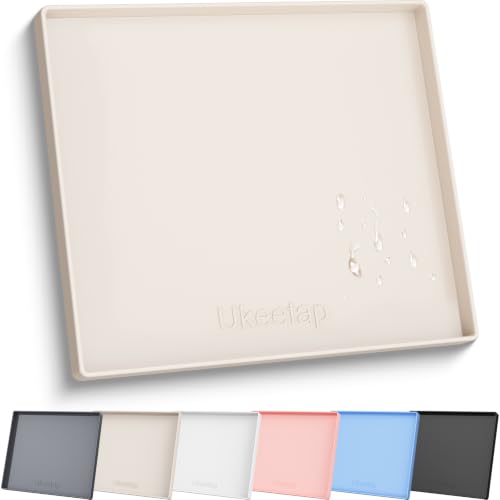22" x 19" Extra Thick Silicone Mat Waterproof with Raised Edge, Beige | Under Sink Mat for Kitchen & Bathroom, Kitchen Cabinet Liner, Multi-Purpose for Storage & Protection - color: Beige, size: 22"L x 19"W