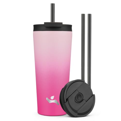 Konokyo 22 oz Insulated Tumbler Water Bottle with Straw Lid, Cherry | Stainless steel insulated tumbler for coffee, water and iced drinks; spill-proof lid, 2 straws, cup-holder friendly - color: Cherry, size: 22 Ounces