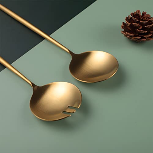 Salad Servers,Spoon and Fork Set 11.41 inch,18/10 Stainless Steel Salad Serving Titanium Plating (Black) - color: Black