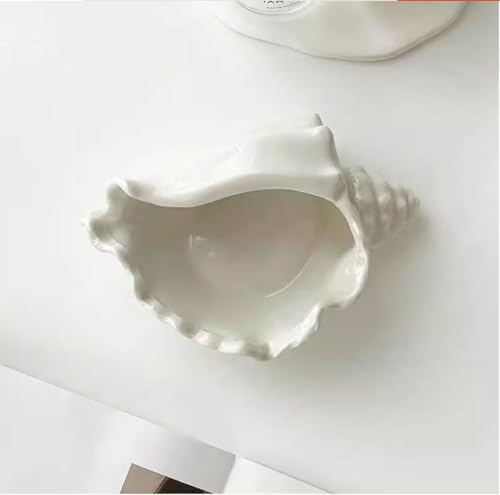 Conch Shell Tea Light Candle Holder, Shell Jewelry Dish, Ocean Coastal Beach Themed Ceramic White Sea Shell Jewelry Tray Dish Candy Dish Key Holder for Table Home Party Décor
