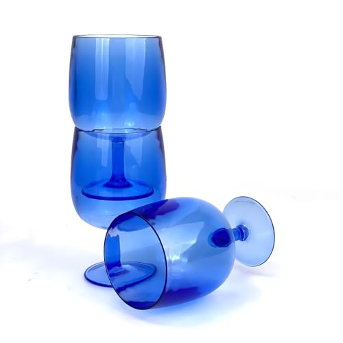 Yalin Set of 6 Unbreakable 12 oz Acrylic Plastic Wine and Water Tumbler Stackable Goblets. (Blue, 12 oz) - color: Blue, size: 12 oz