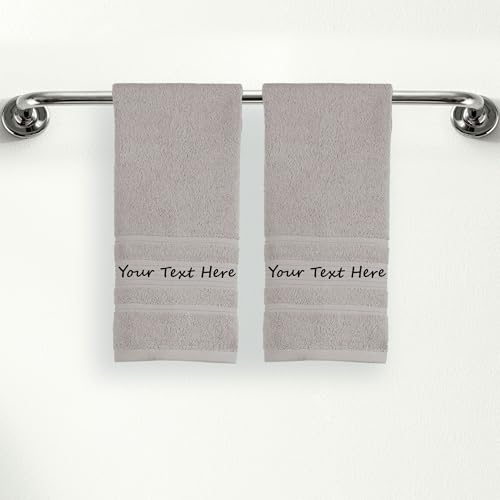 Personalized Custom 2-Piece Hand Towels Set – 100% Cotton, Soft & Absorbent – Embroidered Name or Monogram – Hotel Towels for Bathroom, Spa, Hotel, Wedding & Gift – Grey - color: Grey, size: 2 Hand Towels