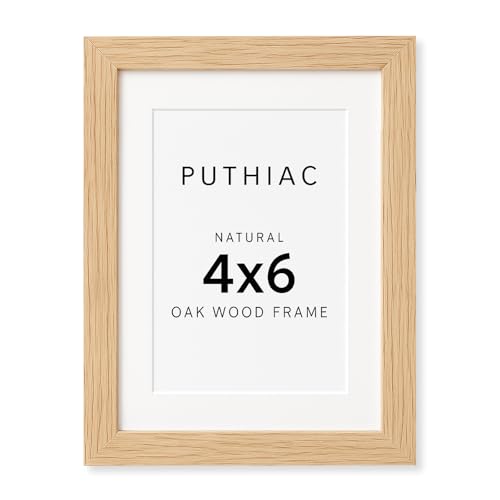 4x6 Solid Oak Wood Picture Frame with 3x5 Mat, Natural Oak, 1 Pack | Minimalist oak frame with natural grain; wall/tabletop display 3x5 matted or 4x6 photos for desks, shelves, and gallery walls - color: Beige-1P, size: 4x6