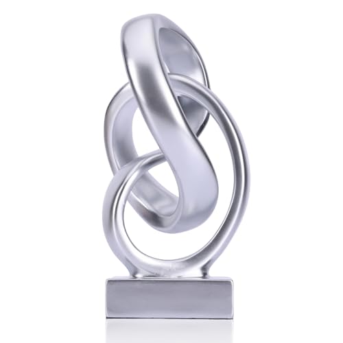 DOVDOV Abstract Silver Knot Sculpture, Geometric Decorative Statue, Silver Accent Piece for Living Room Coffee Table or Bookshelf Surface, Office TV Cabinet or entryway Console Table Decoration. - color: Silver