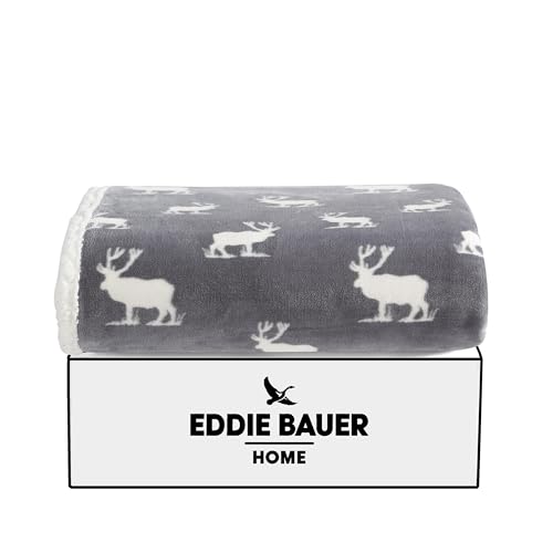 Eddie Bauer - Throw Blanket, Brushed Fleece & Plush Sherpa Bedding, Blanket for Couch & Bed (Elk Stance Grey, 50" x 60") - color: Elk Stance Grey, size: 50" x 60"