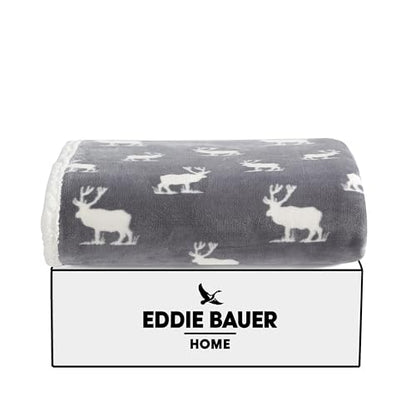 Eddie Bauer - Throw Blanket, Brushed Fleece & Plush Sherpa Bedding, Blanket for Couch & Bed (Elk Stance Grey, 50" x 60") - color: Elk Stance Grey, size: 50" x 60"
