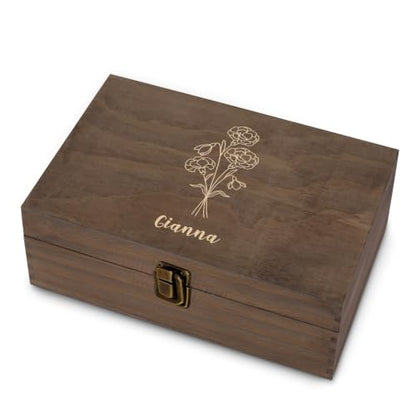 Personalized Birth Flower Memory Box – Custom Engraved Wooden Keepsake Chest with Floral Design | Jewelry, Photos & Memento Storage Box | Personalized Mother’s Day Gift for Mom & Women - style: 7. Birth Flower