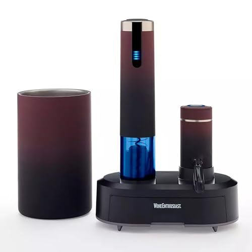 Wine Enthusiast Electric Blue Omega All-In-One Automatic Wine Opener & Preserver Set - Fully Electric Corkscrew with Charging Station & Accessories – Aerate Wines & Seal Bottles, 7 Piece Set (Ombre) - color: Ombre