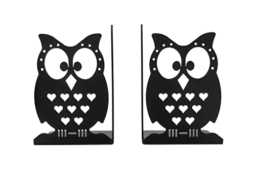 Metal Bookends, Owl Design, Black, 1 Pair, 6 Inch Tall