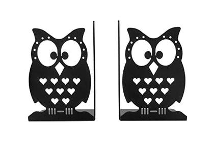 Metal Bookends, Owl Design, Black, 1 Pair, 6 Inch Tall