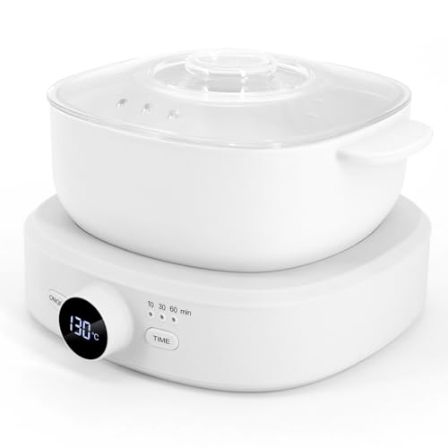 Digital Hair Removal Wax Warmer, Adjustable Temperature Waxing Machine for Women Hair Removal, Face, Bikini, Legs and Body, with Silicone Wax Pot Liner (White) - color: White
