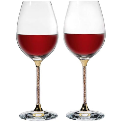 Matashi Crystal Wine Glasses Set of 2 (18.5 oz), Gold Crystal Filled Stem | Luxury Decorative Wine Glass Gift Set for Wedding, Anniversary, Elegant Red & White Wine Glasses