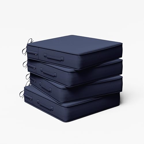 Outdoor Chair Cushion 19 x 19 x 4 Inches Patio Furniture Outdoor Waterproof Seat Cushion, Patio Chair Cushion with Handles and Ties, Square Dining Chair Cushion Set of 4, Navy Blue - color: Navy Blue, size: 19×19×4 in